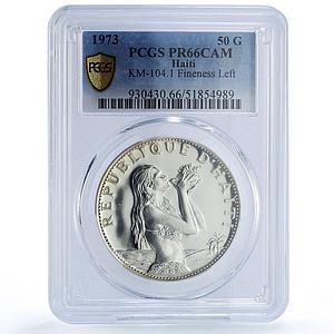 Haiti 50 gourdes Mermaid Woman on Beach Finess Left PR66 PCGS silver coin 1973