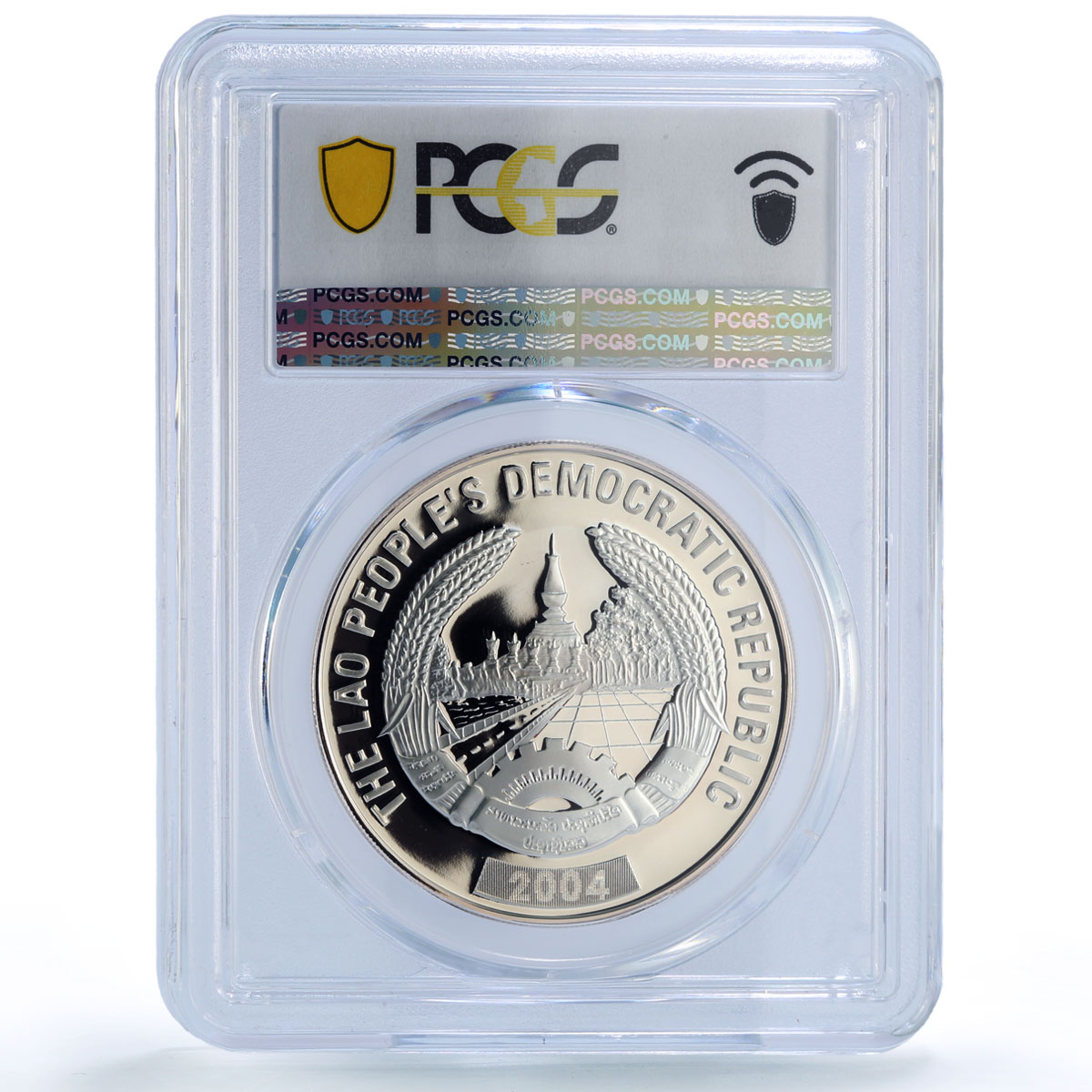 Laos 15000 kip Gibbon Monkey Wildlife Fauna Hologram PR70 PCGS silver coin 2004