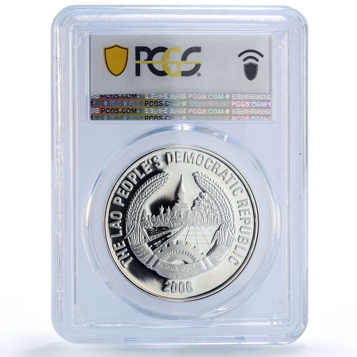Laos 15000 kip Honour Dog Year Three Dogs Lunar Calendar PR70 PCGS Ag coin 2006