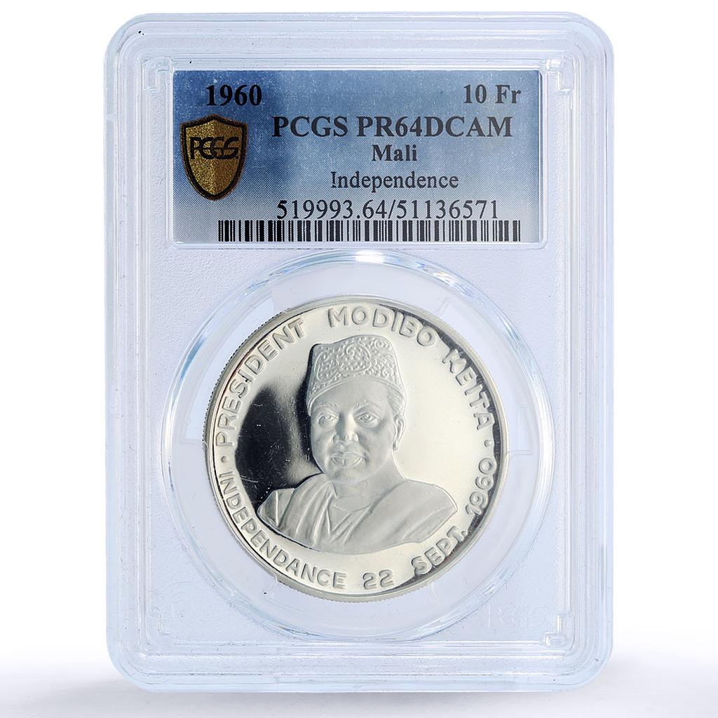 Mali 10 francs Independence Modibo History Politics PR64 PCGS silver coin 1960