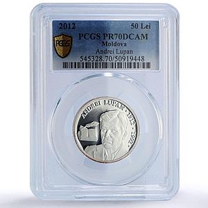 Moldova 50 lei Andrei Lupan Personalities Literature PR70 PCGS silver coin 2012