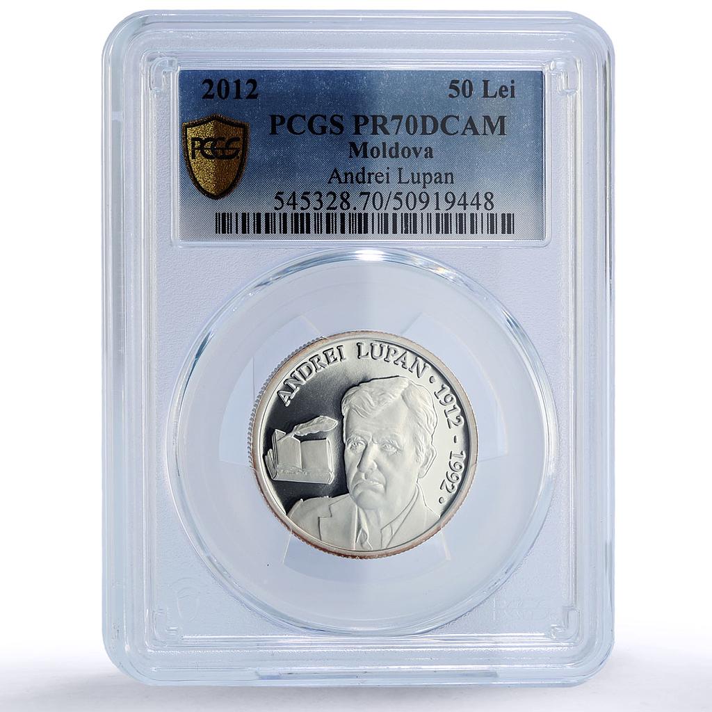 Moldova 50 lei Andrei Lupan Personalities Literature PR70 PCGS silver coin 2012