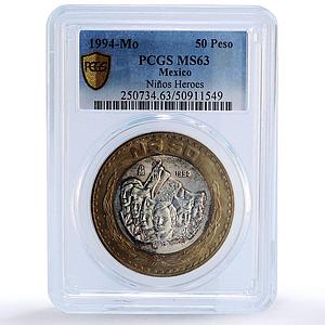 Mexico 50 pesos Ninos Heroes Revolution History MS63 PCGS bimetal coin 1994