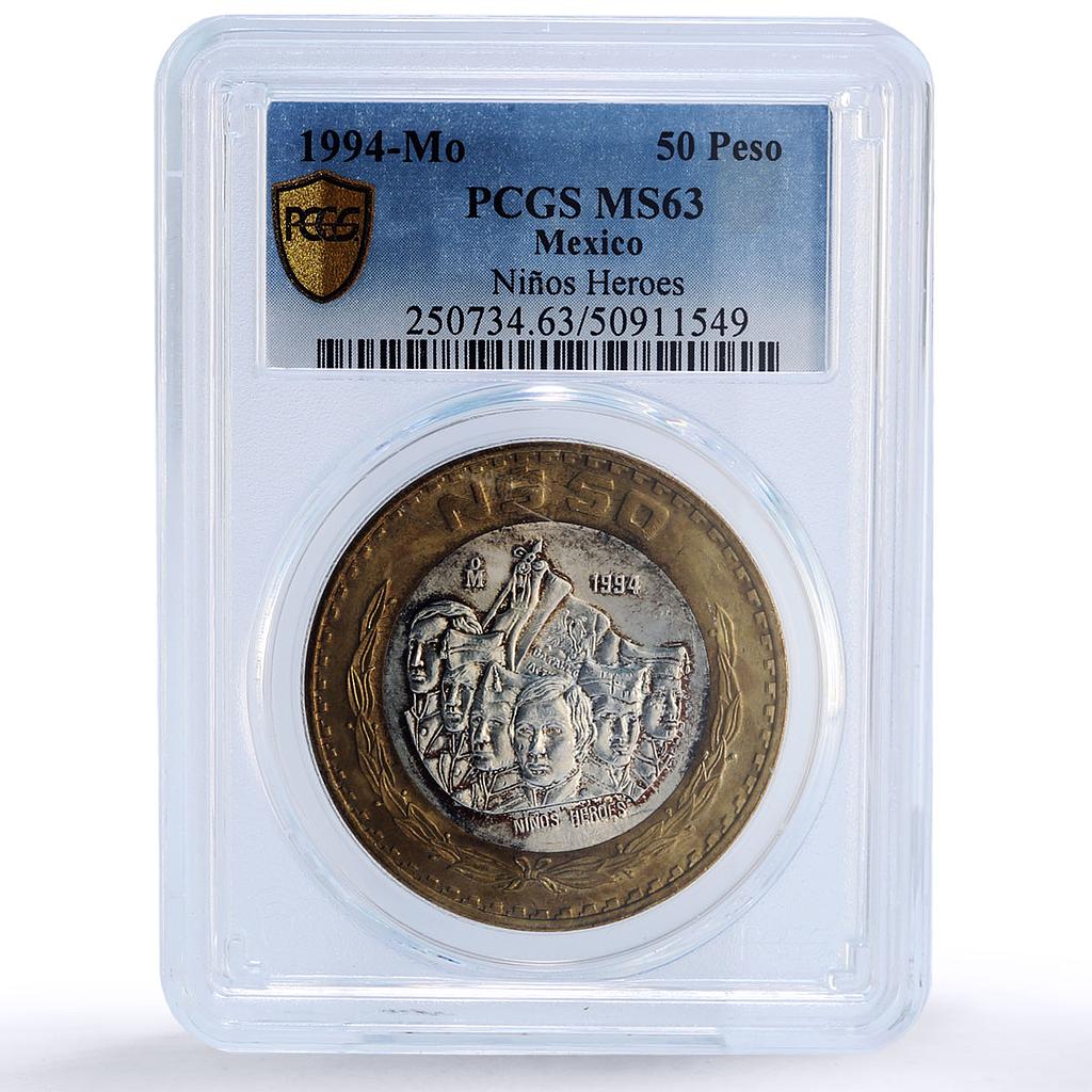 Mexico 50 pesos Ninos Heroes Revolution History MS63 PCGS bimetal coin 1994
