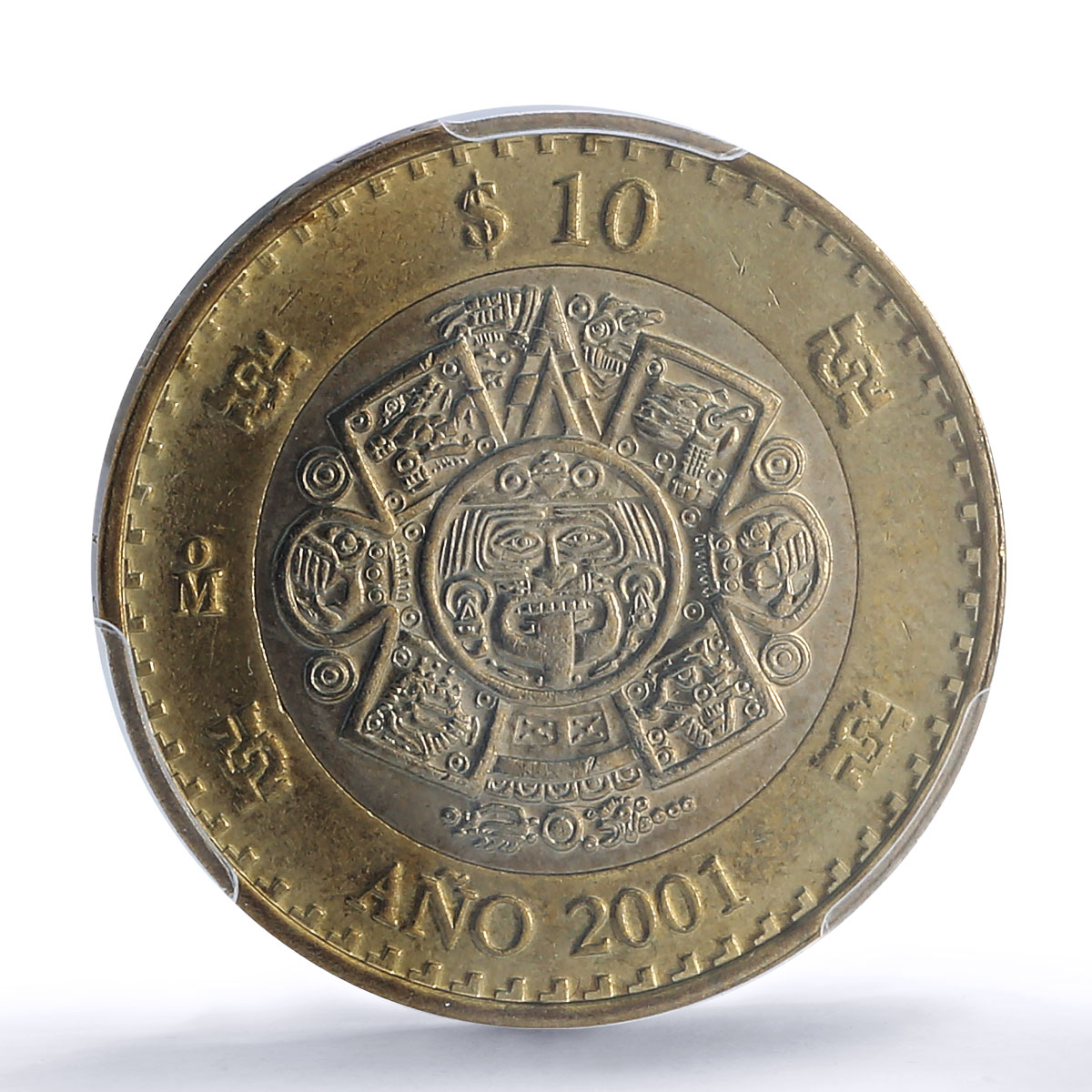 Mexico 10 pesos Turn Millennium Aztec Sun Stone MS67 PCGS bimetal coin 2001