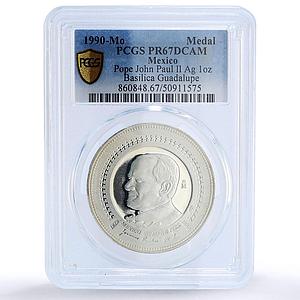 Mexico Papal Visit Pope John Paul II Basilica Church PR67 PCGS silver medal 1990