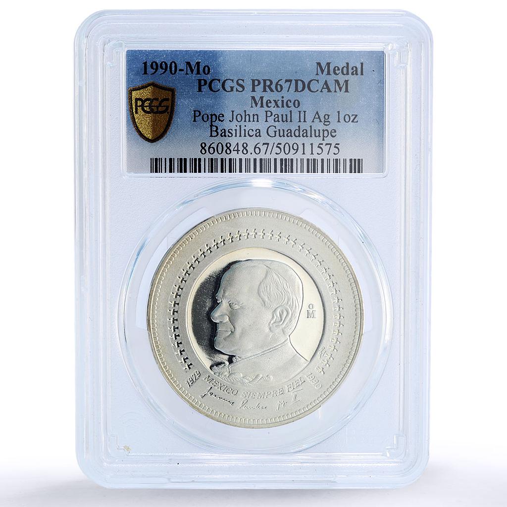Mexico Papal Visit Pope John Paul II Basilica Church PR67 PCGS silver medal 1990
