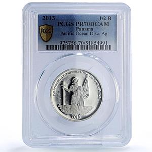 Panama 1/2 balboa Pacific Ocean Discovery History PR70 PCGS silver coin 2013