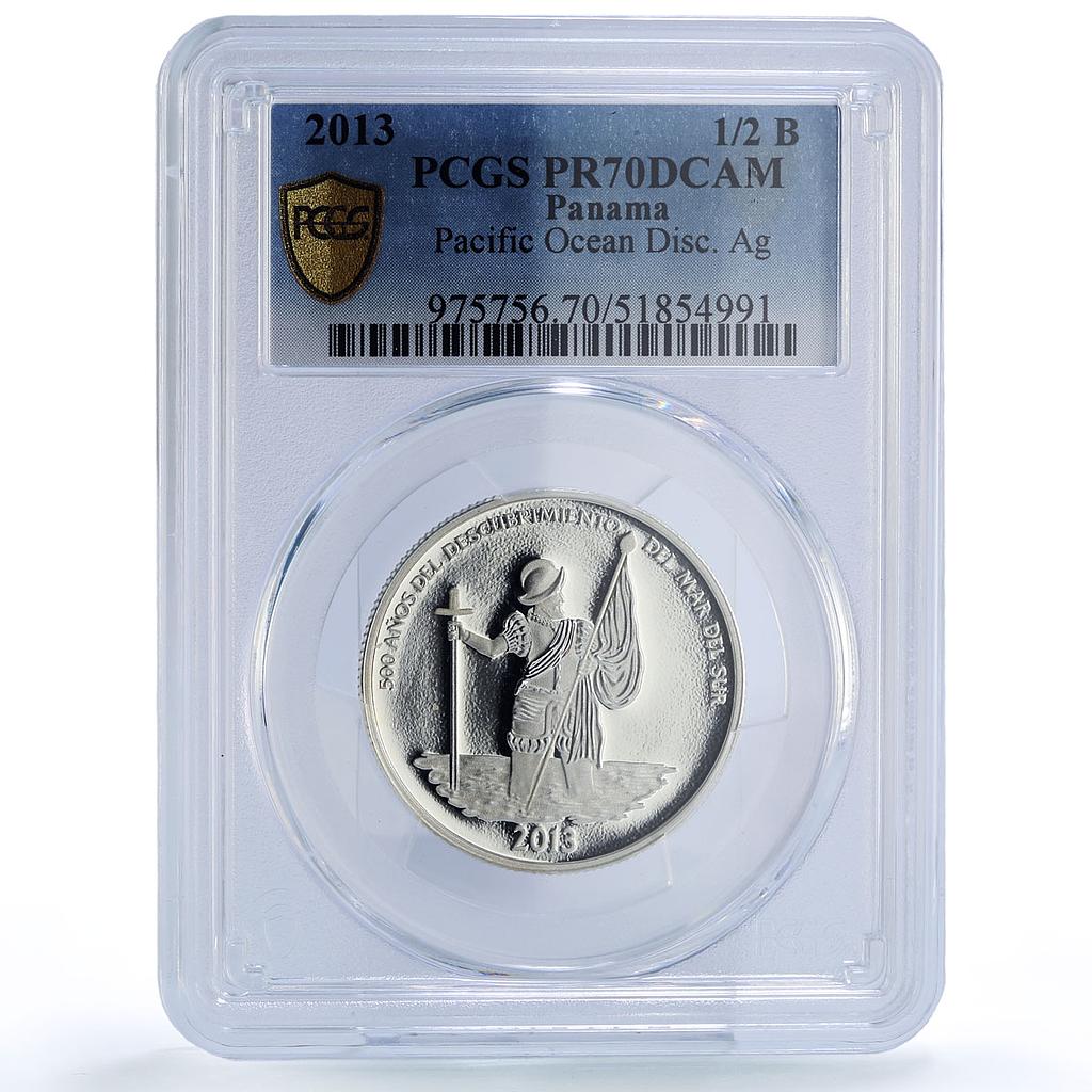 Panama 1/2 balboa Pacific Ocean Discovery History PR70 PCGS silver coin 2013