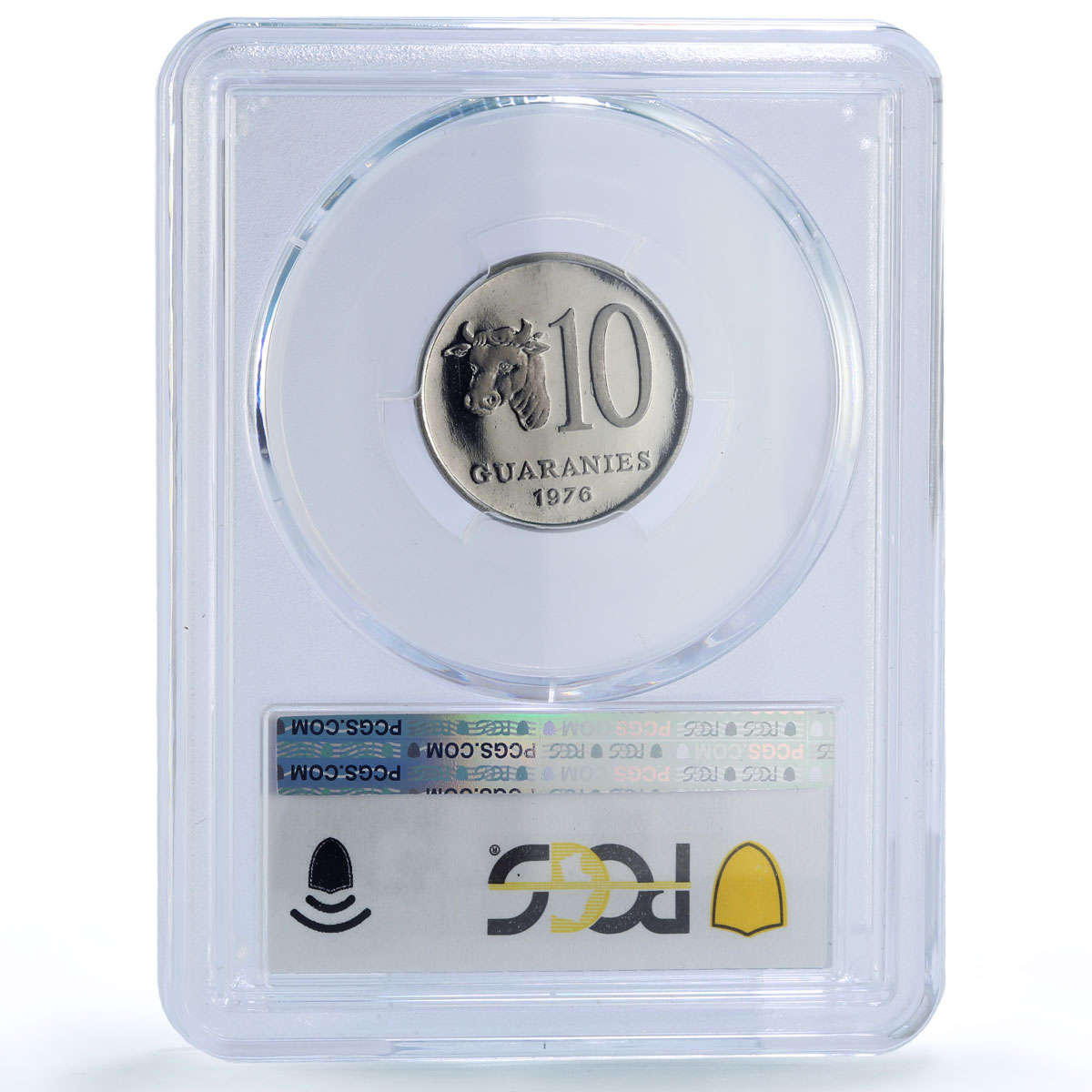 Paraguay 10 guaranies Republic Coinage Cow Head PR65 PCGS NiSteel coin 1976