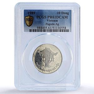 Vietnam 10 dong Pagoda Temple Ho Chi Minh Centennial PR61 PCGS silver coin 1989