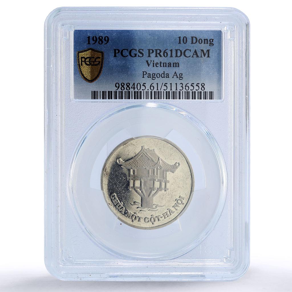 Vietnam 10 dong Pagoda Temple Ho Chi Minh Centennial PR61 PCGS silver coin 1989
