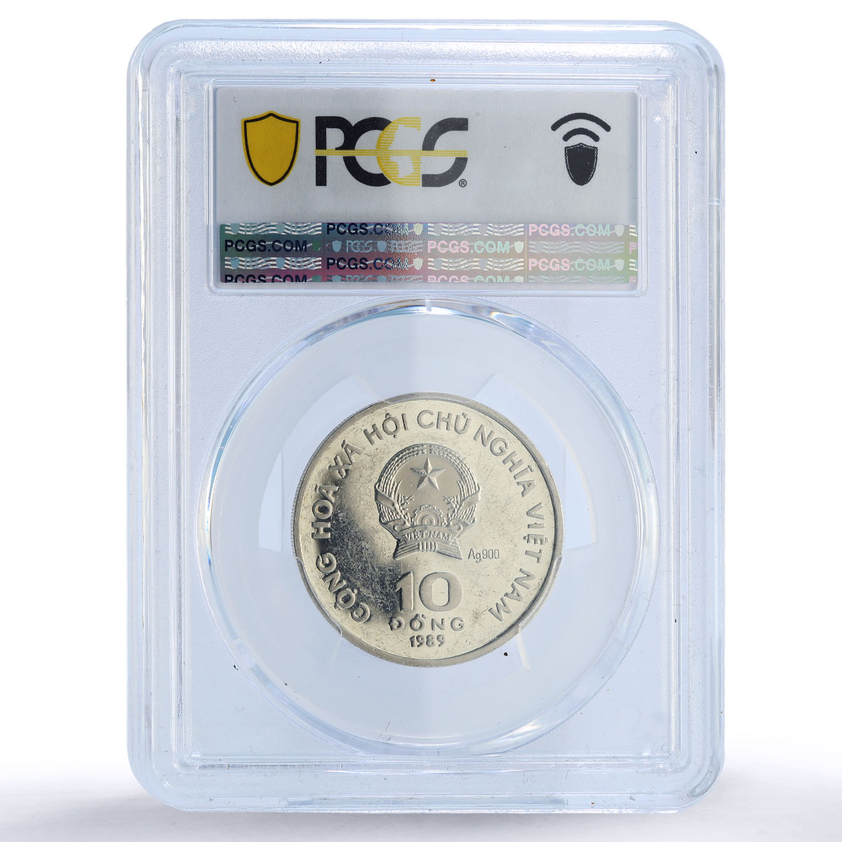 Vietnam 10 dong Pagoda Temple Ho Chi Minh Centennial PR61 PCGS silver coin 1989