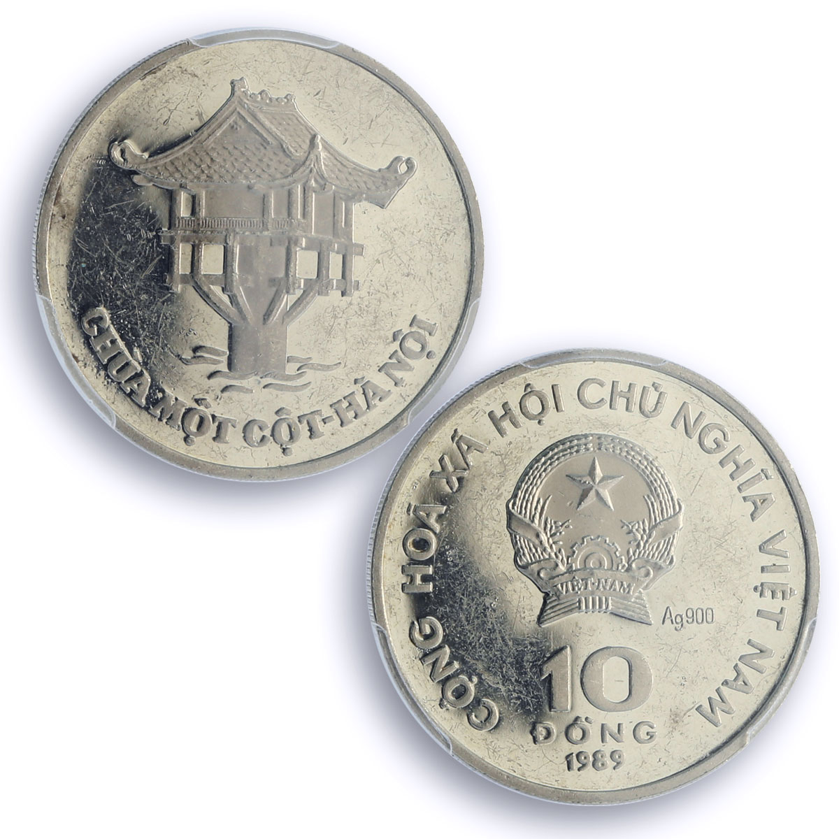 Vietnam 10 dong Pagoda Temple Ho Chi Minh Centennial PR61 PCGS silver coin 1989