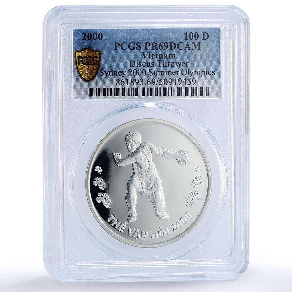 Vietnam 100 dong Discus Thrower Sydney Olympic Games PR69 PCGS silver coin 2000