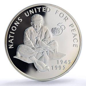 Afghanistan 500 afghanis United Nations UN Doves Birds proof silver coin 1995