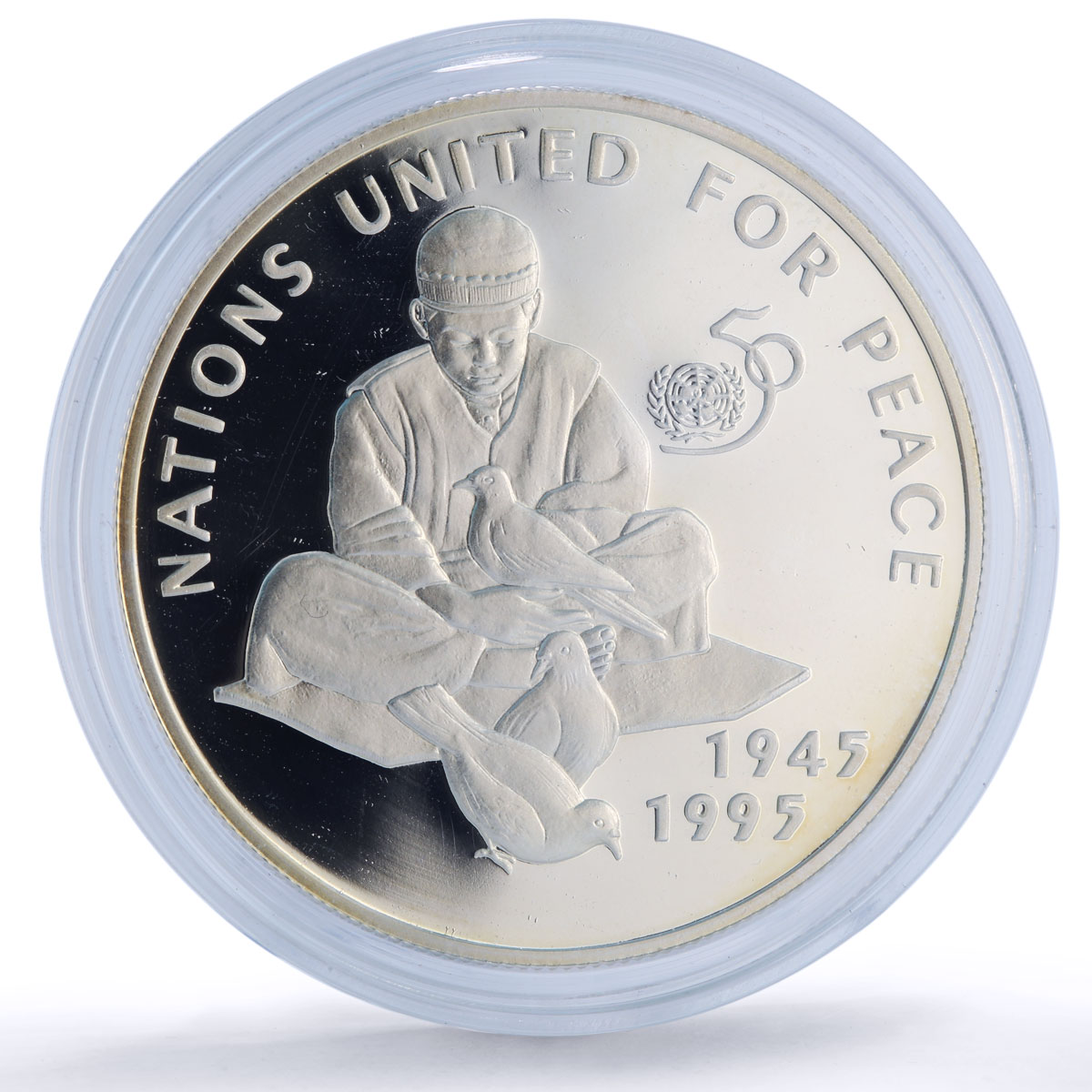 Afghanistan 500 afghanis United Nations UN Doves Birds proof silver coin 1995