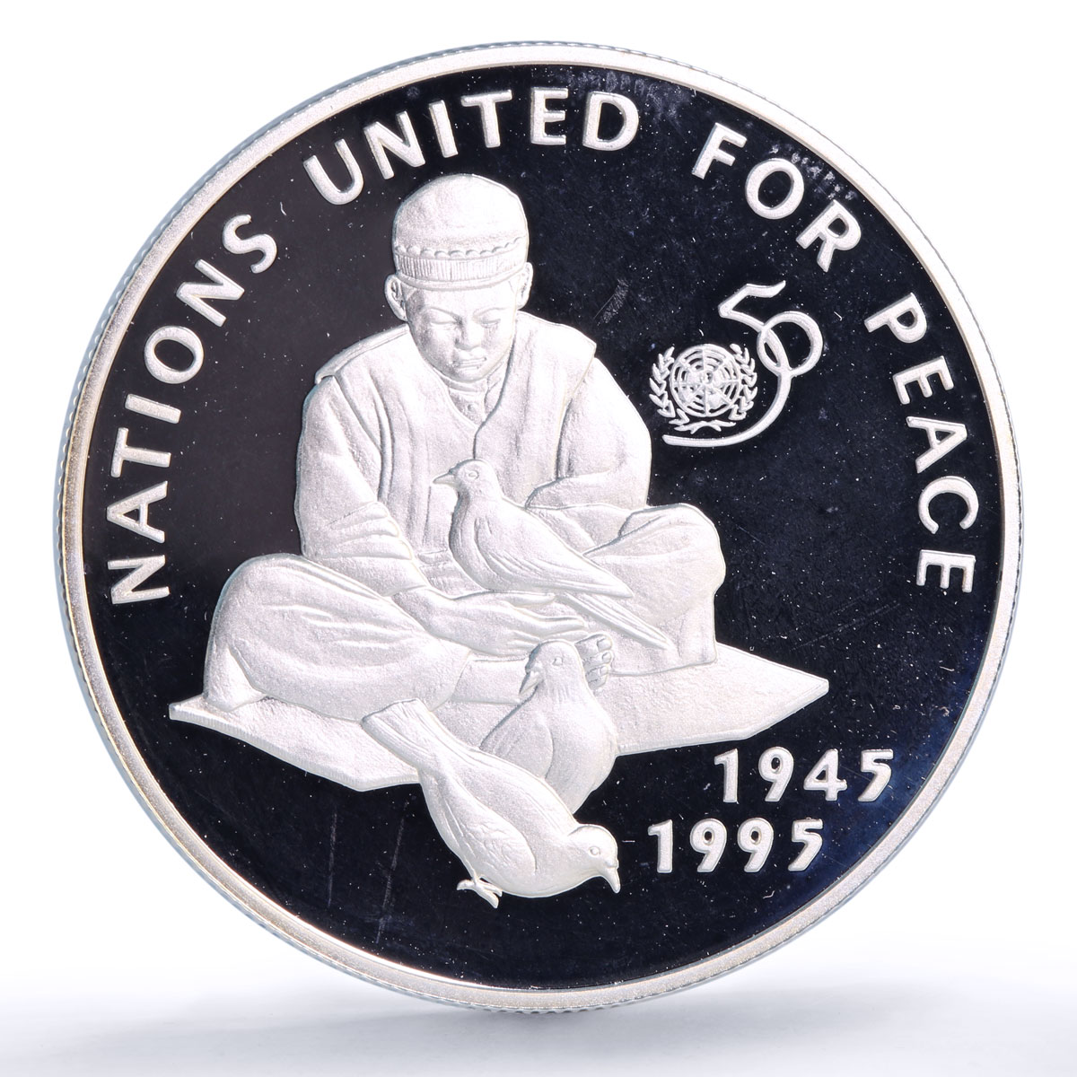 Afghanistan 500 afghanis United Nations UN Doves Birds proof silver coin 1995