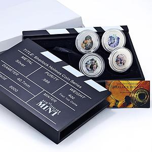 Cook Islands 2 dollars x 4 Set Adventures Sherlock Holmes silver coins 2007