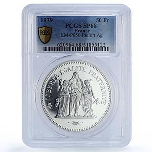 France 50 francs Hercules Piefort Liberty Equality SP68 PCGS silver coin 1979