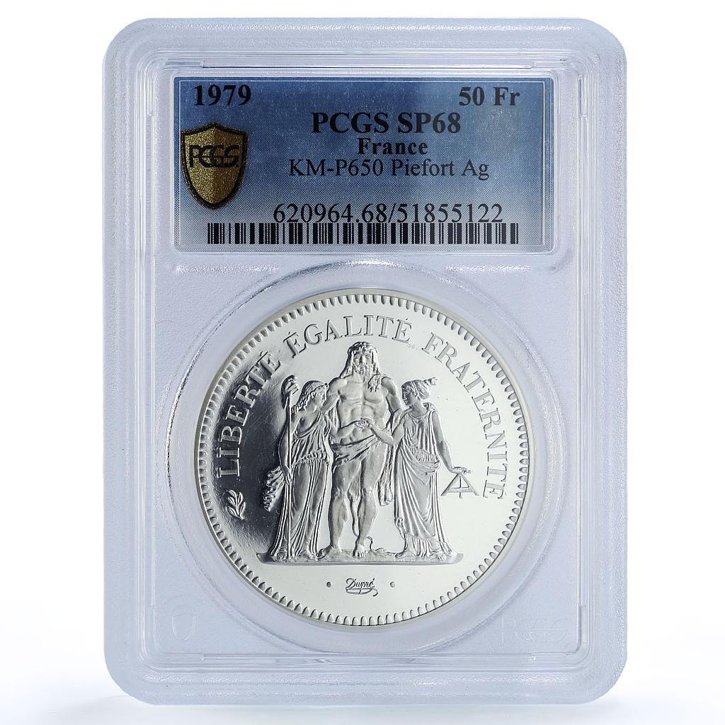 France 50 francs Hercules Piefort Liberty Equality SP68 PCGS silver coin 1979
