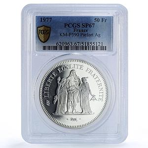 France 50 francs Hercules Piefort Liberty Equality SP67 PCGS silver coin 1977