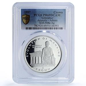Gibraltar 1 crown Aristotle Athens Mankind Culture PR69 PCGS silver coin 1997