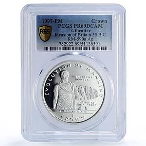 Gibraltar 1 crown Caesar Invasion Britain Mankind PR69 PCGS silver coin 1997