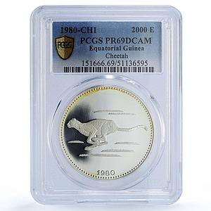 Equatorial Guinea 2000 ekuele Cheetah Wildlife Fauna PR69 PCGS silver coin 1980