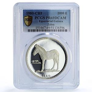 Equatorial Guinea 2000 ekuele Zebra Wildlife Fauna PR69 PCGS silver coin 1980