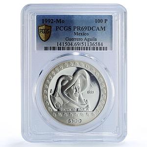 Mexico 100 pesos Guerrero Aguila Precolombina Aztec PR69 PCGS silver coin 1992