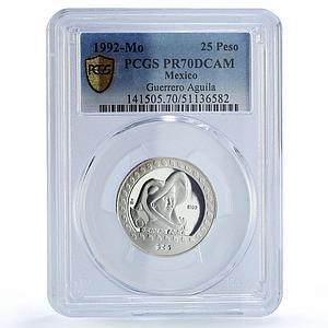 Mexico 25 pesos Guerrero Aguila Precolombina Aztec PR70 PCGS silver coin 1992