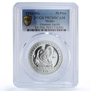 Mexico 50 pesos Guerrero Aguila Precolombina Aztec PR70 PCGS silver coin 1992