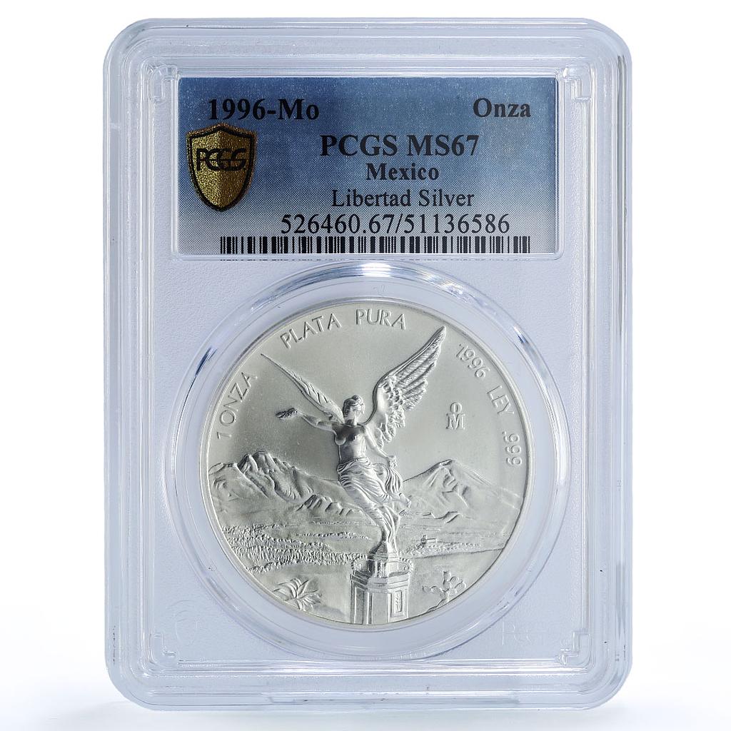 Mexico 1 onza Libertad Angel of Independence MS67 PCGS silver coin 1996