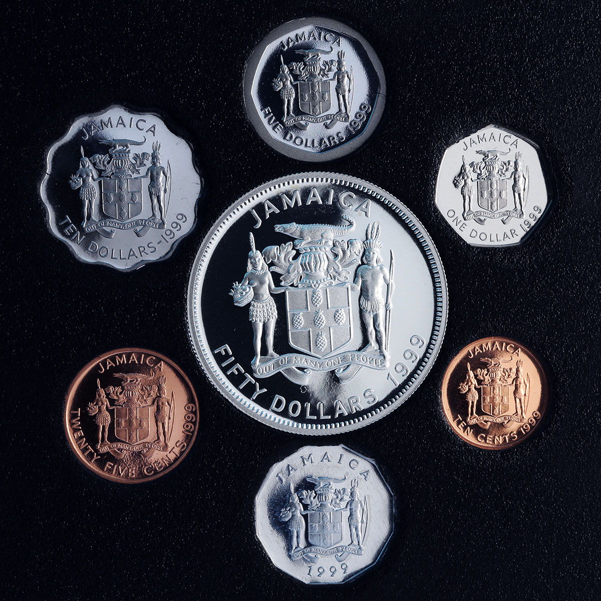 Jamaica Various Set Republic Coinage Millennium proof silver CuNi Al coins 1999