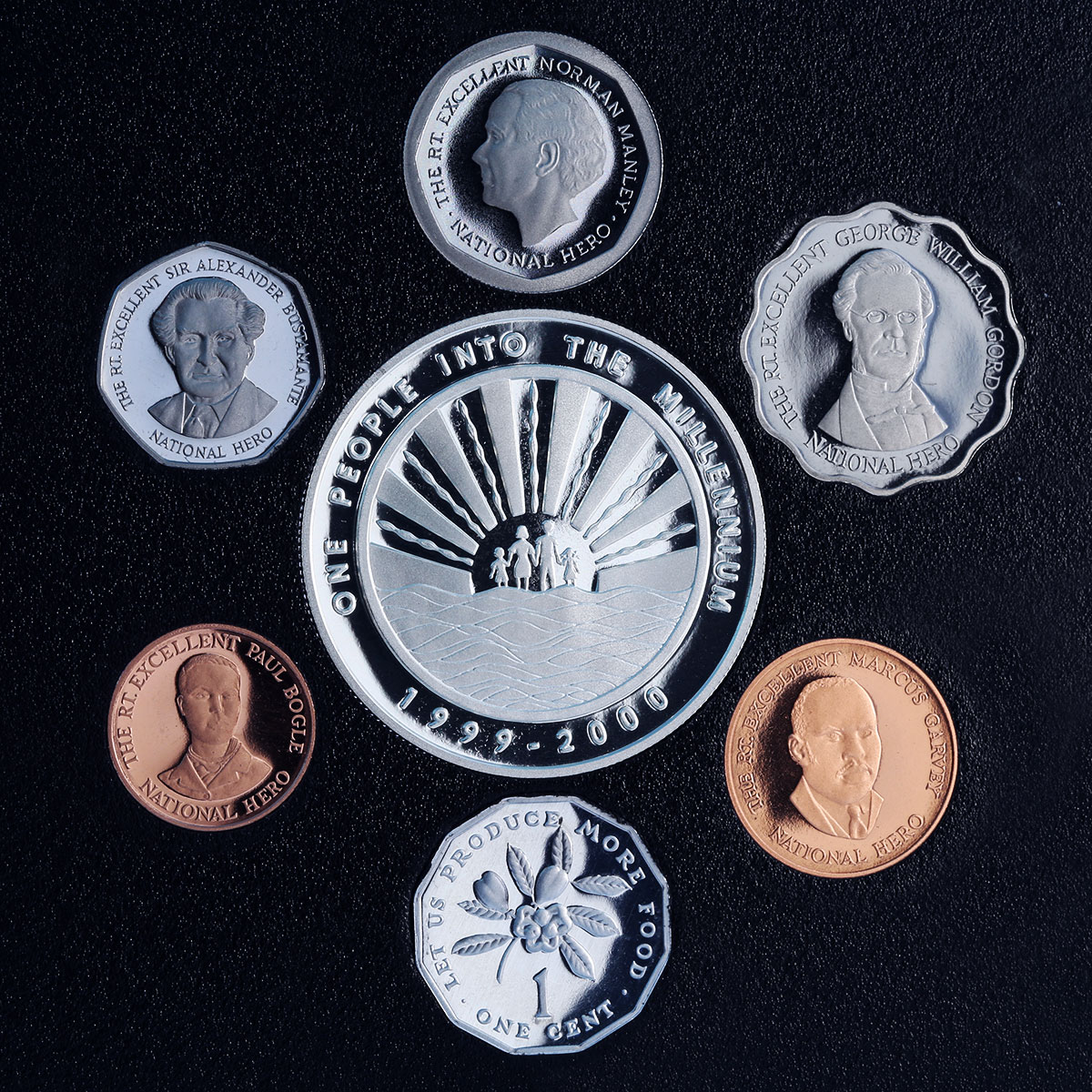 Jamaica Various Set Republic Coinage Millennium proof silver CuNi Al coins 1999