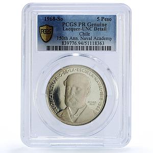 Chile 5 pesos Naval Academy Arturo Prat Ships UNC Details PCGS silver coin 1968