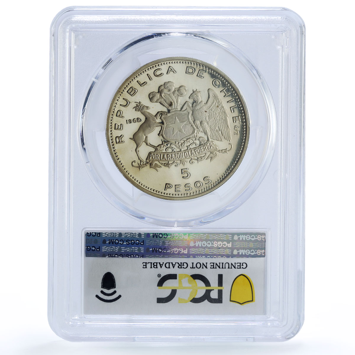 Chile 5 pesos Naval Academy Arturo Prat Ships History PR68 PCGS silver coin 1968