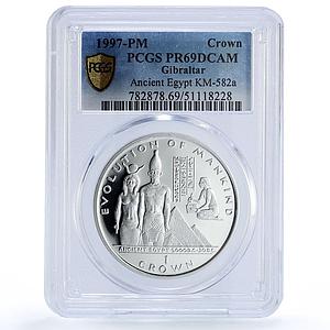Gibraltar 1 crown Gods Pyramids Ancient Egypt Mankind PR69 PCGS silver coin 1997