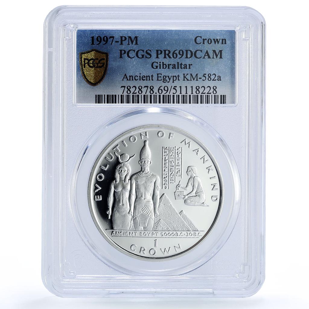 Gibraltar 1 crown Gods Pyramids Ancient Egypt Mankind PR69 PCGS silver coin 1997
