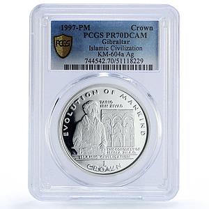 Gibraltar 1 crown Ziyad Islamic Civilization Mankind PR70 PCGS silver coin 1997