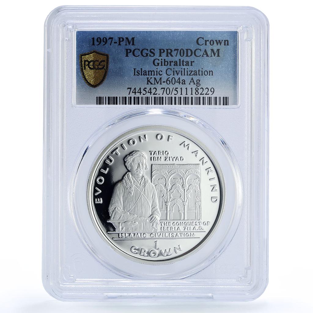 Gibraltar 1 crown Ziyad Islamic Civilization Mankind PR70 PCGS silver coin 1997