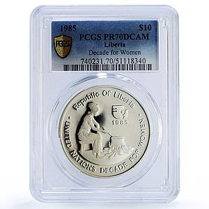 Liberia 10 dollars Decade For Women United Nations UN PR70 PCGS silver coin 1985