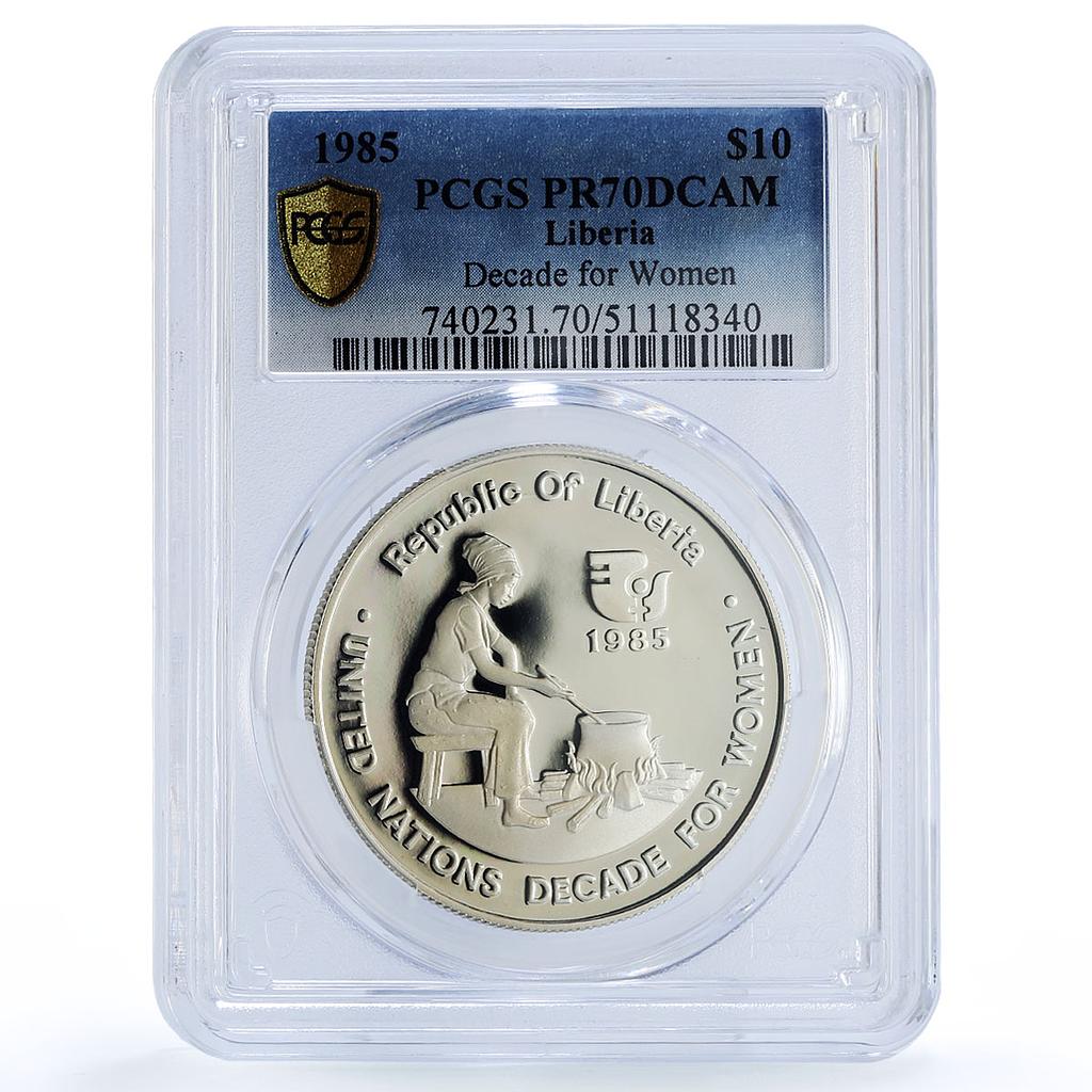 Liberia 10 dollars Decade For Women United Nations UN PR70 PCGS silver coin 1985
