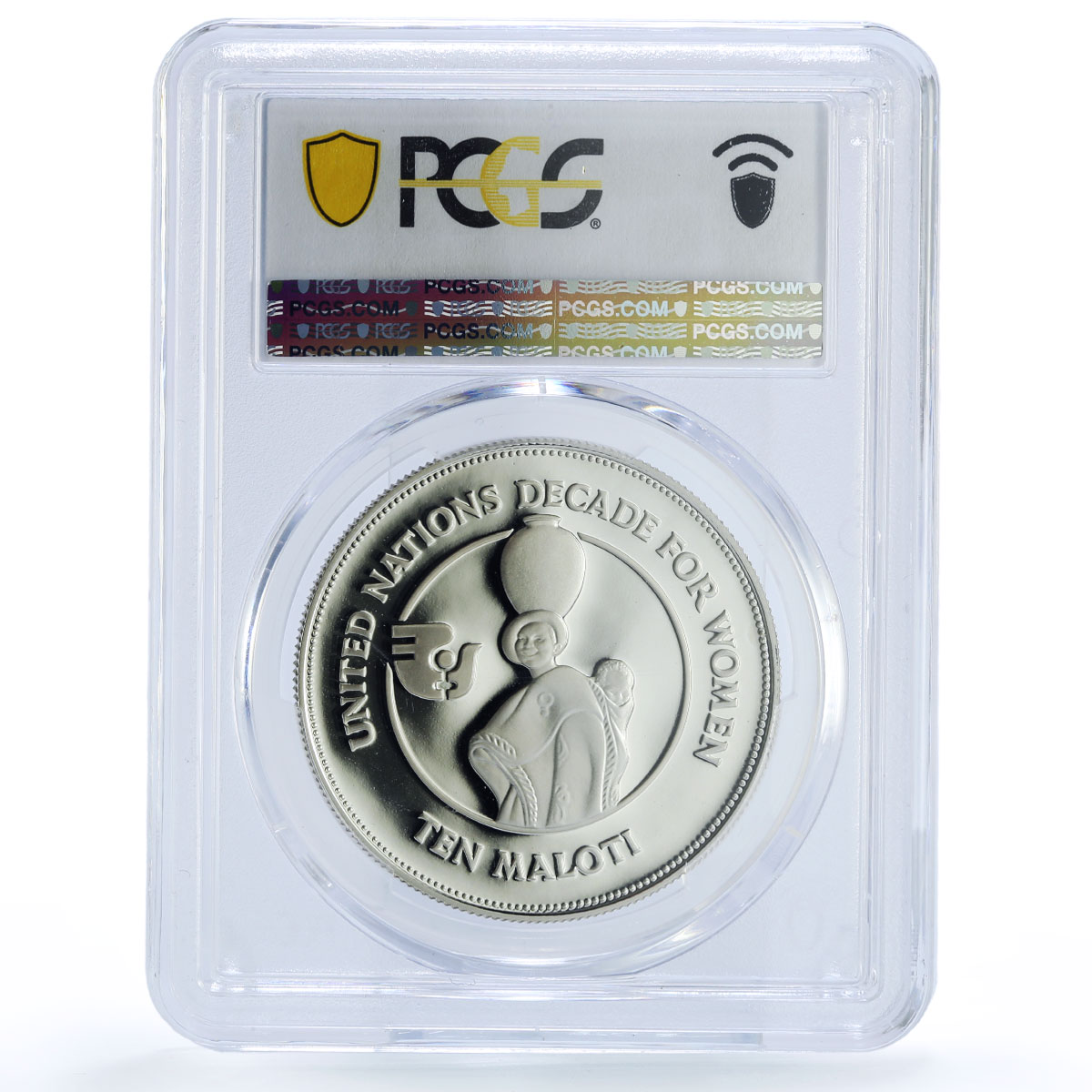 Lesotho 10 maloti Decade For Women United Nations UN PR69 PCGS silver coin 1985