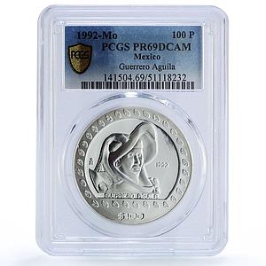Mexico 100 pesos Guerrero Aguila Precolombina Aztec PR69 PCGS silver coin 1992