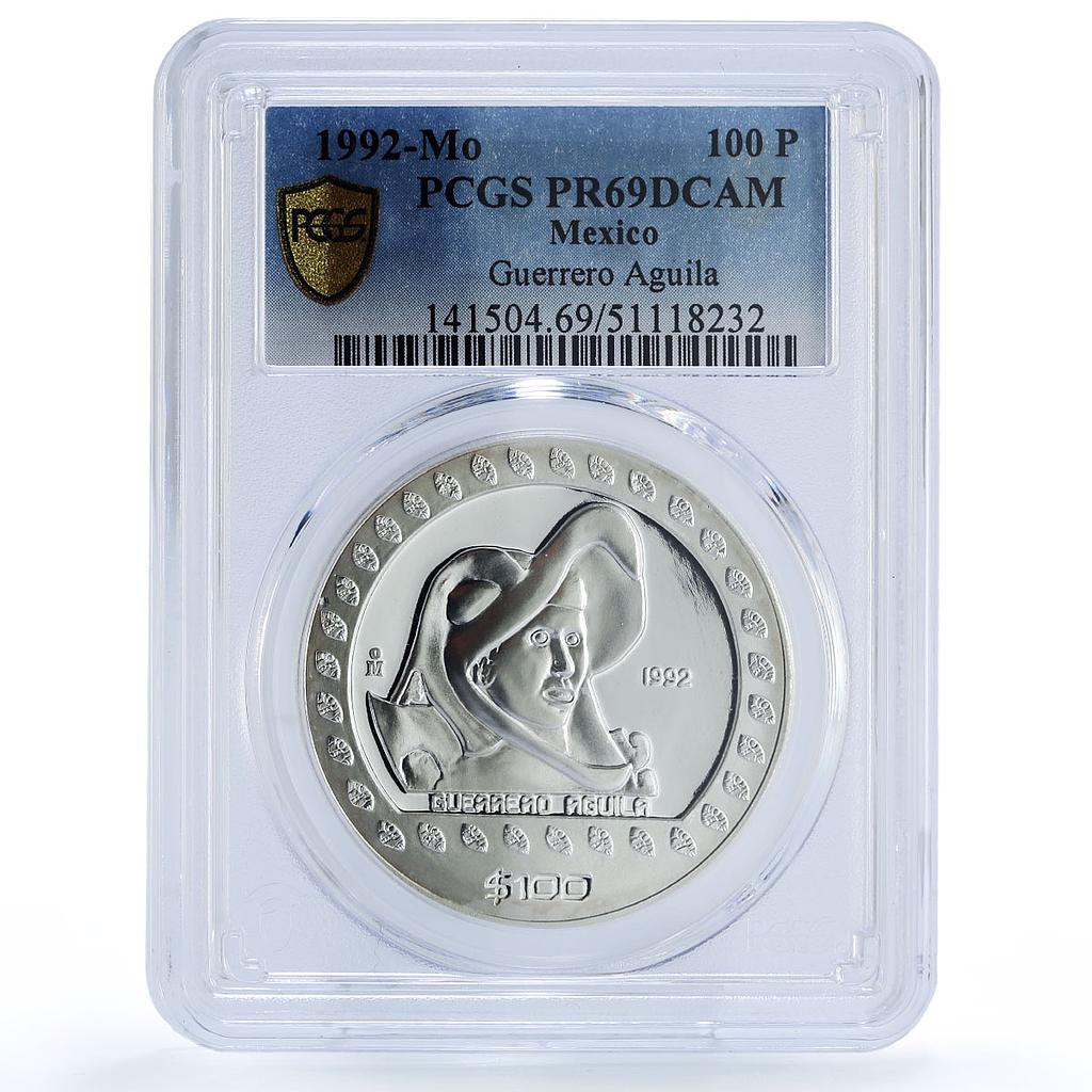 Mexico 100 pesos Guerrero Aguila Precolombina Aztec PR69 PCGS silver coin 1992