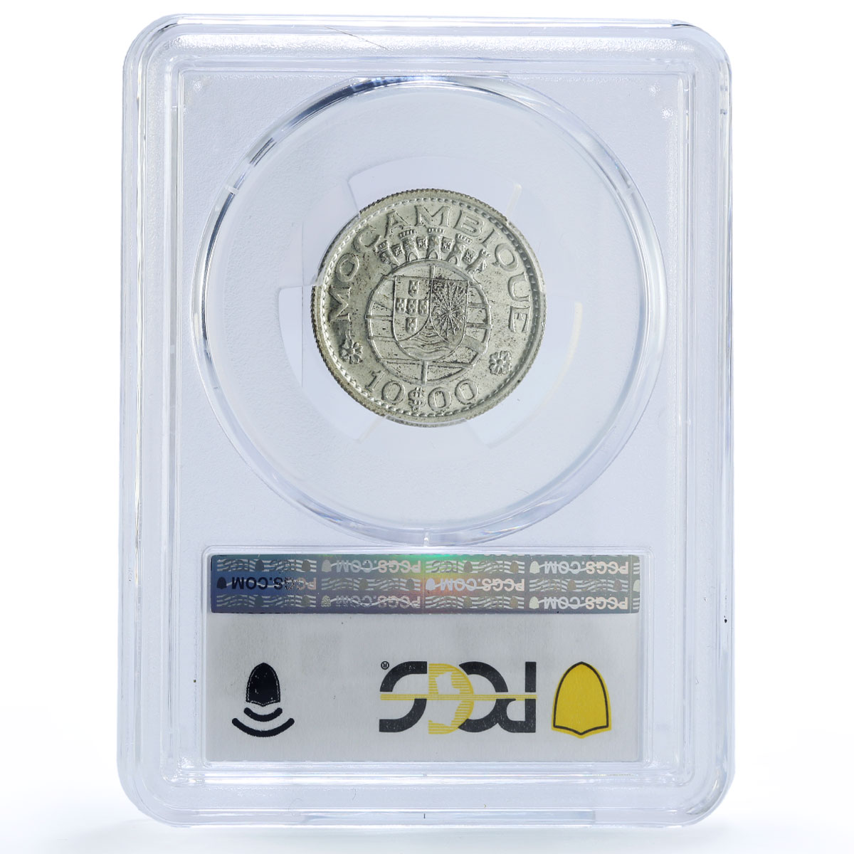 Mozambique 10 escudos Portugal Coinage KM-79 MS62 PCGS silver coin 1955