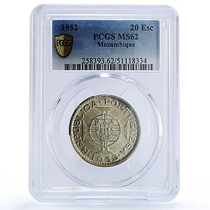Mozambique 20 escudos Portugal Coinage KM-80 MS62 PCGS silver coin 1955