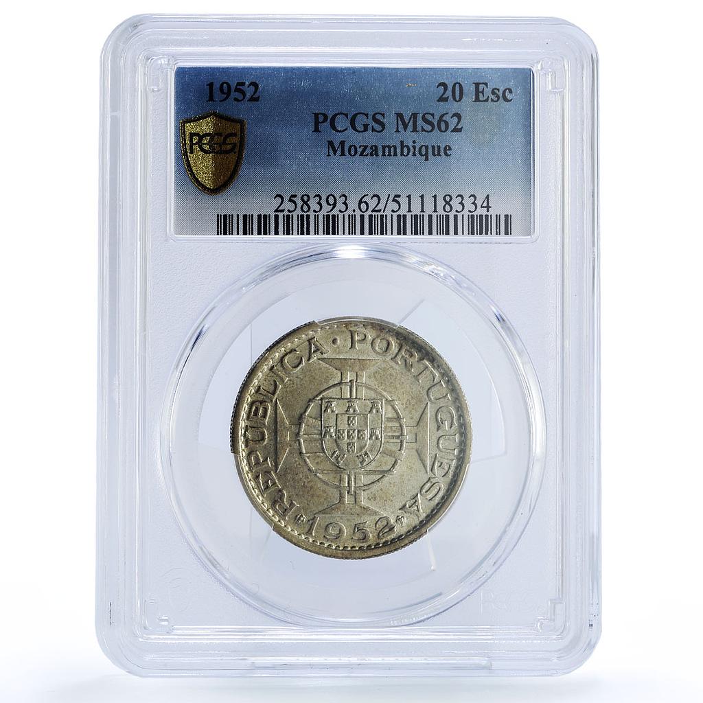 Mozambique 20 escudos Portugal Coinage KM-80 MS62 PCGS silver coin 1955